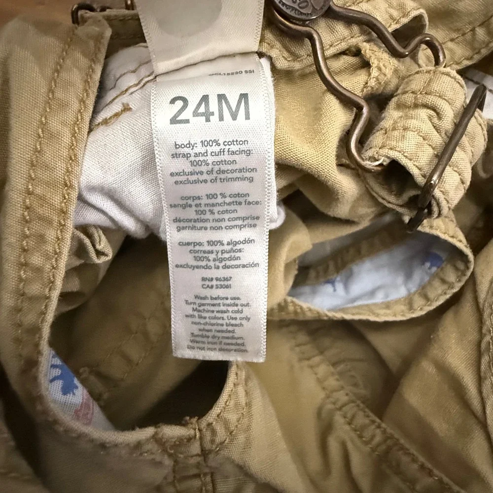 OshKosh‎ B'gosh Kids Tan Dinosaur Print Lined Overalls Size 24M